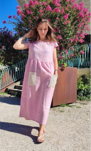 Robe en lin à dos et poches crochetés Bohème